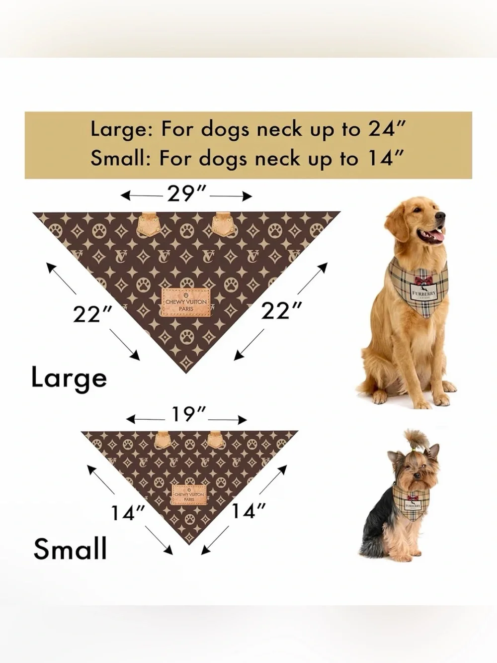 Chewy Vuiton Dog Bandana Designer Fashion Scarf Kerchief in Small & Large NWT